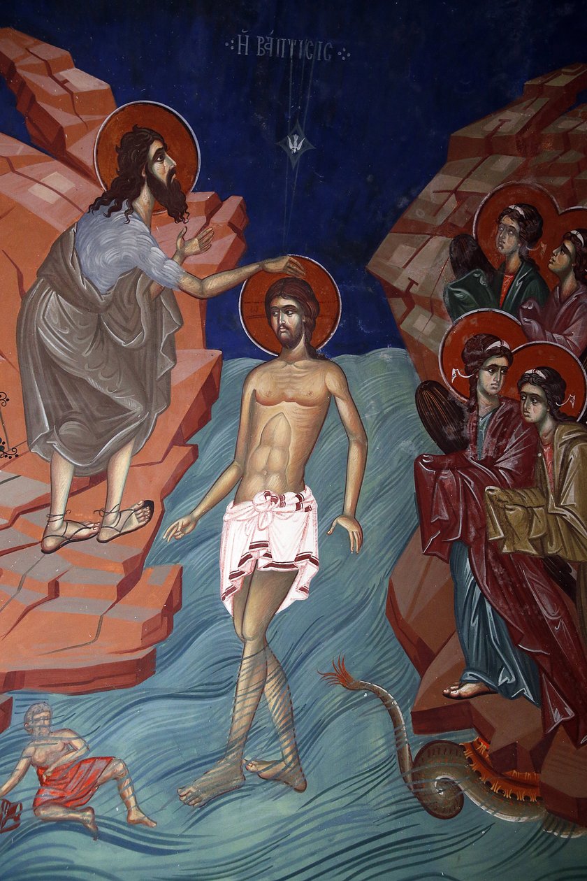 Kykkos kloster, Cypern. Jesu dop fresk, 20150510, Pedoulas, Cypern av Unbekannt