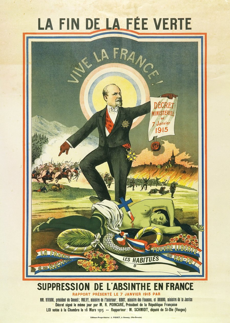 La fin de la fee verte, litografi när absint förbjöds i Frankrike 1915 av Unbekannt