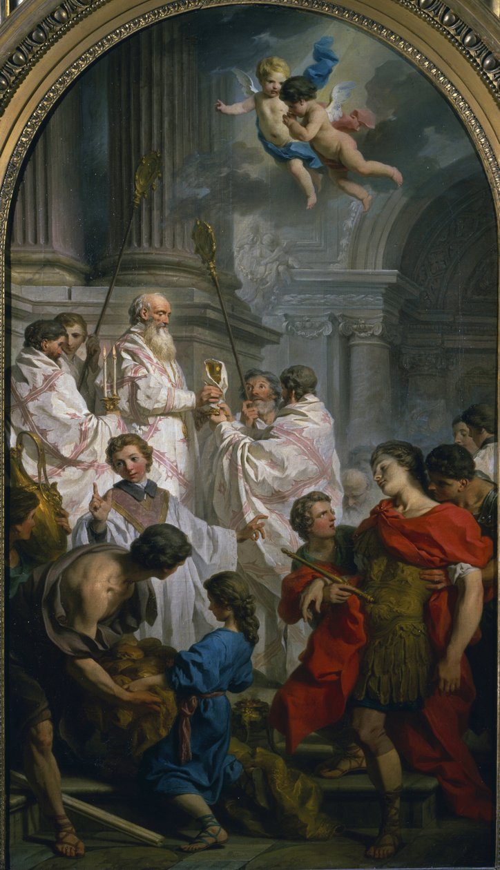 "Massan av den grekiska riten av Saint Basil of Cesarea eller Basil den store (330-379), och svimning av den bysantinske kejsaren Valens, beskyddare av det arianska kätteriet" Saint Basil of Cesarea försvarar Niceans mot arianerna av Alec Hunter