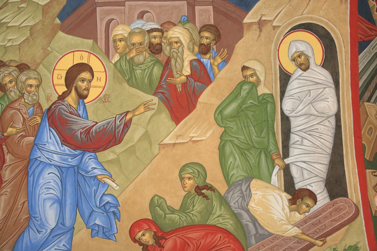 Lasarus uppståndelse. Saint-Antoine-le-Grand ortodoxa kyrka Saint-Laurent-en-Royans Frankrike av Unbekannt