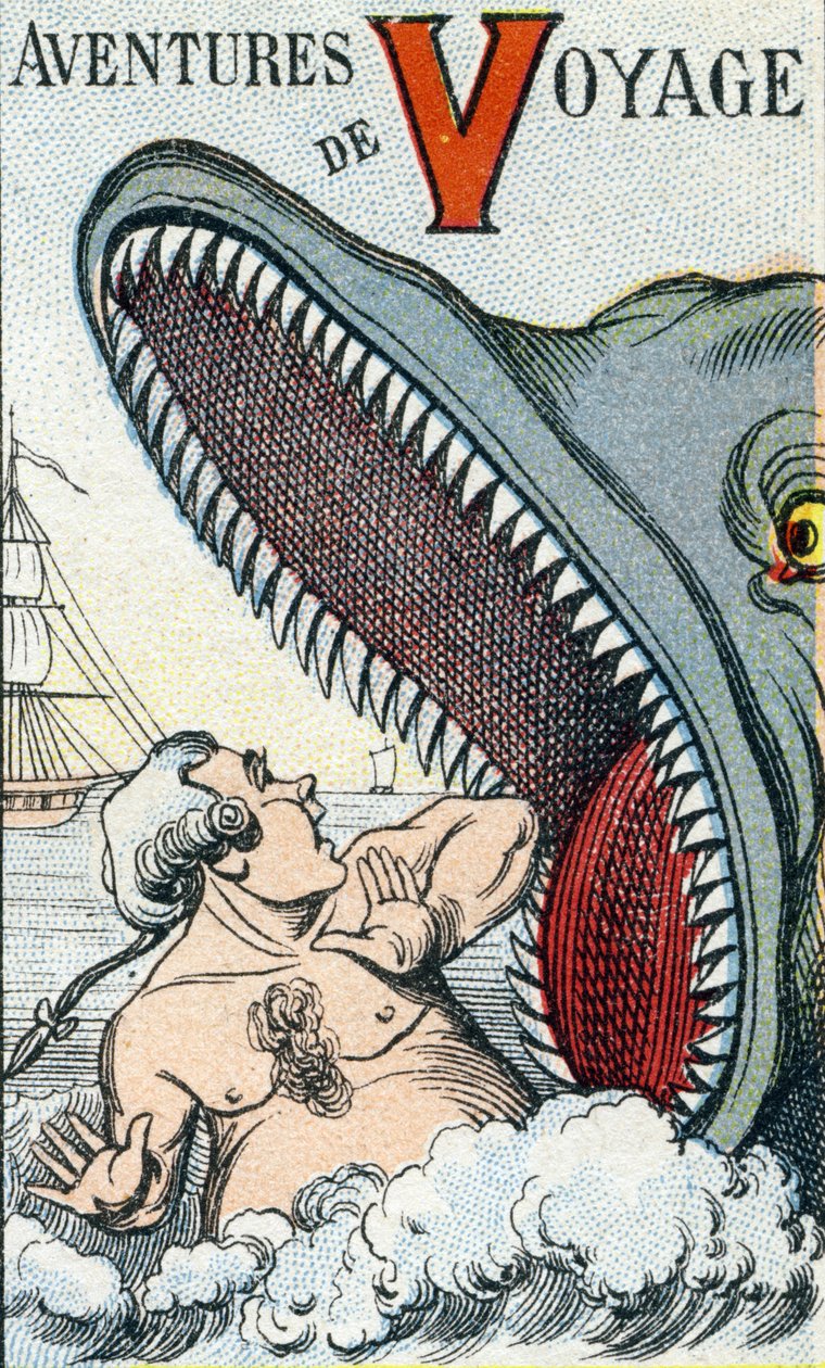 Bokstav V: Reseäventyr. Gravyr i "ABC Les Images en Alphabet". Epinal avbildning. Pellerin och Cie, tryckare-förlag, Epinal, sent 1800-tal, ca 1890. 10 sidor. Mått: 19,5 x 13,5 cm av Unbekannt
