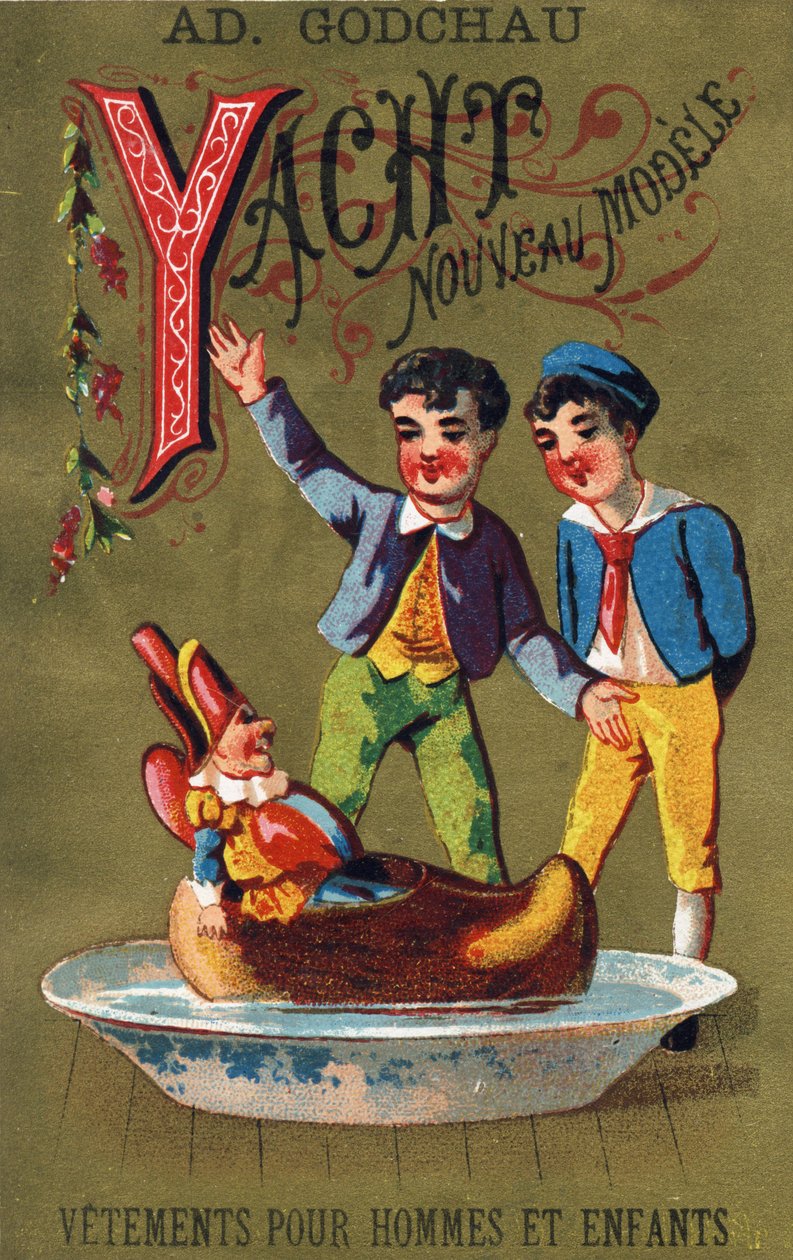 Bokstaven Y: Yacht ny modell. Gravyr i "Alphabet des grotesques". Serie om 25 reklamkromolitografier på en dore-bakgrund, sent 1800-tal. Mått: 11x7 cm av Unbekannt