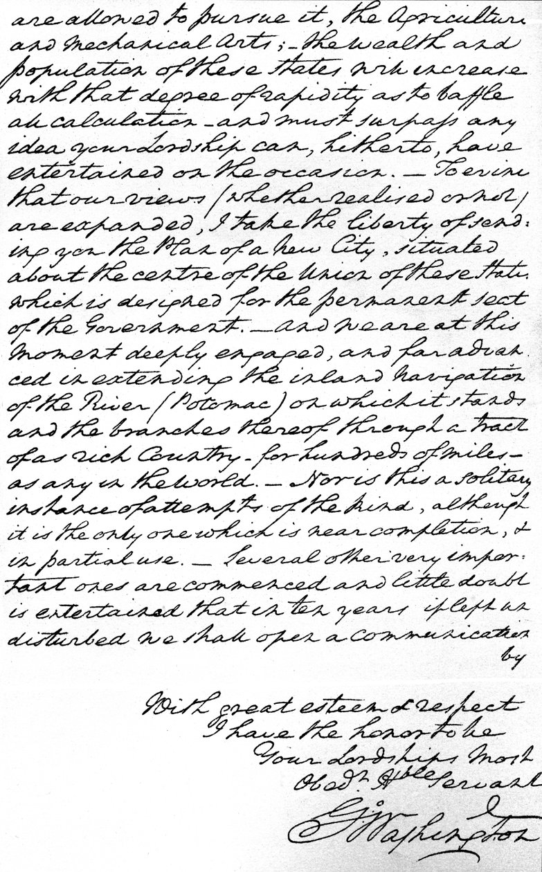 Brev från George Washington till Earl of Buchan som anger principerna för framtida amerikansk utrikespolitik, inklusive fred, universell vänskap och undvikande av engagemang i europeisk politik och även skickar planerna för att den nya huvudstaden ska bygg av Unbekannt