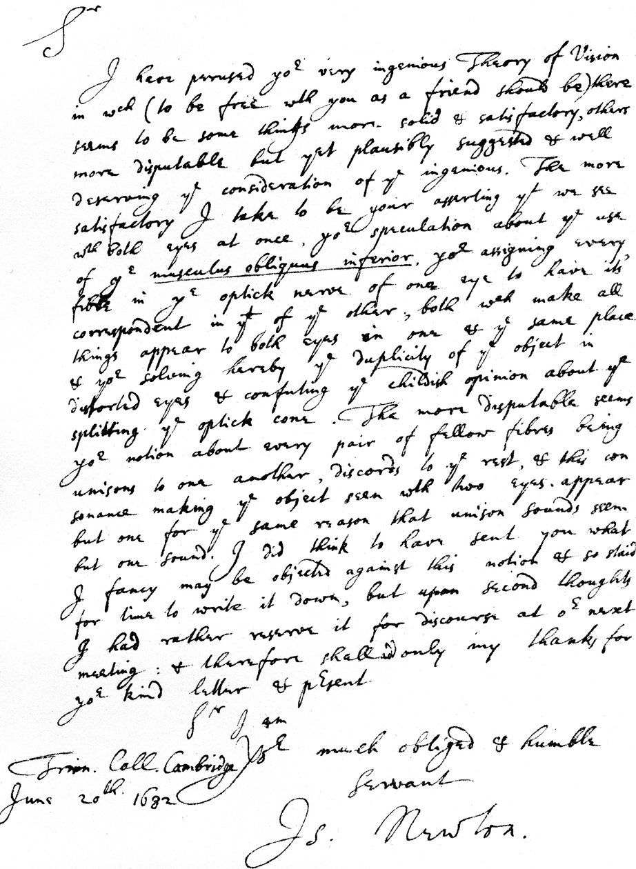 Brev från Sir Isaac Newton till William Briggs, M.D., skrivet från Trinity College, Cambridge, 20 juni av Unbekannt