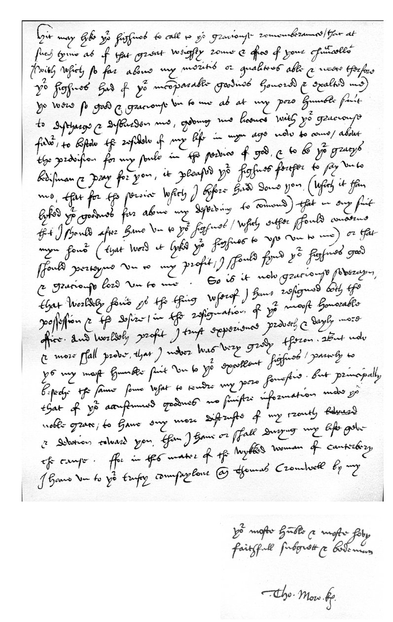 Brev från Thomas More till kung Henrik VIII, skrivet i hans hem i Chelcith (Chelsea), 5 mars av Unbekannt