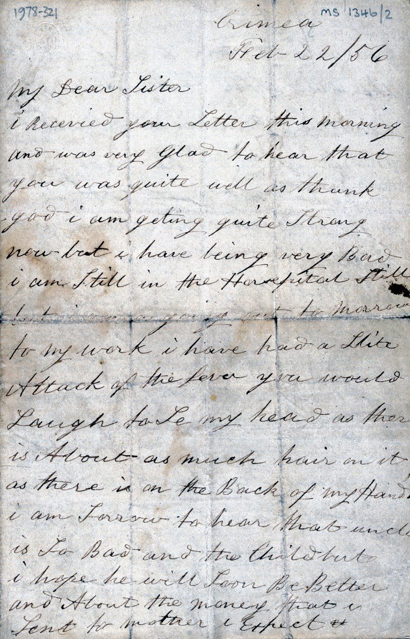 Brev från en soldat på Krim till sin syster, 22 februari 1856 av Unbekannt