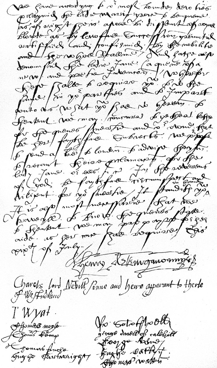 Brev från anhängare av Queen Mary I i Kent till Sir Nicholas Pelham och herrarna i Sussex, som tillkännager proklamationen av Lady Mary som drottning och fördömer Lady Jane Gray av Unbekannt