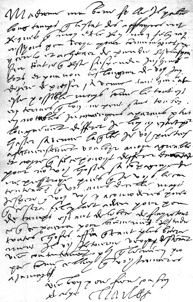 Brev, på franska, från kejsar Karl V. till sin svärdotter, drottning Mary I av England, där han uttryckte sin önskan att träffa sin son, kung Filip, hennes man, för att rådgöra med honom om angelägenheter, där han uttryckte ånger för nödvändigheten av att  av Unbekannt