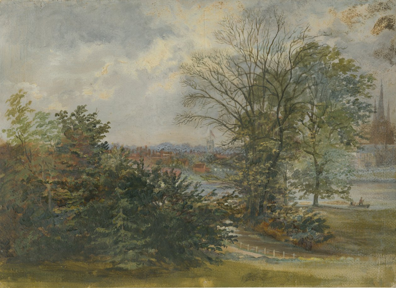 Lichfield - Avlägsen utsikt: oljemålning och [? 1800-talet] av Unbekannt