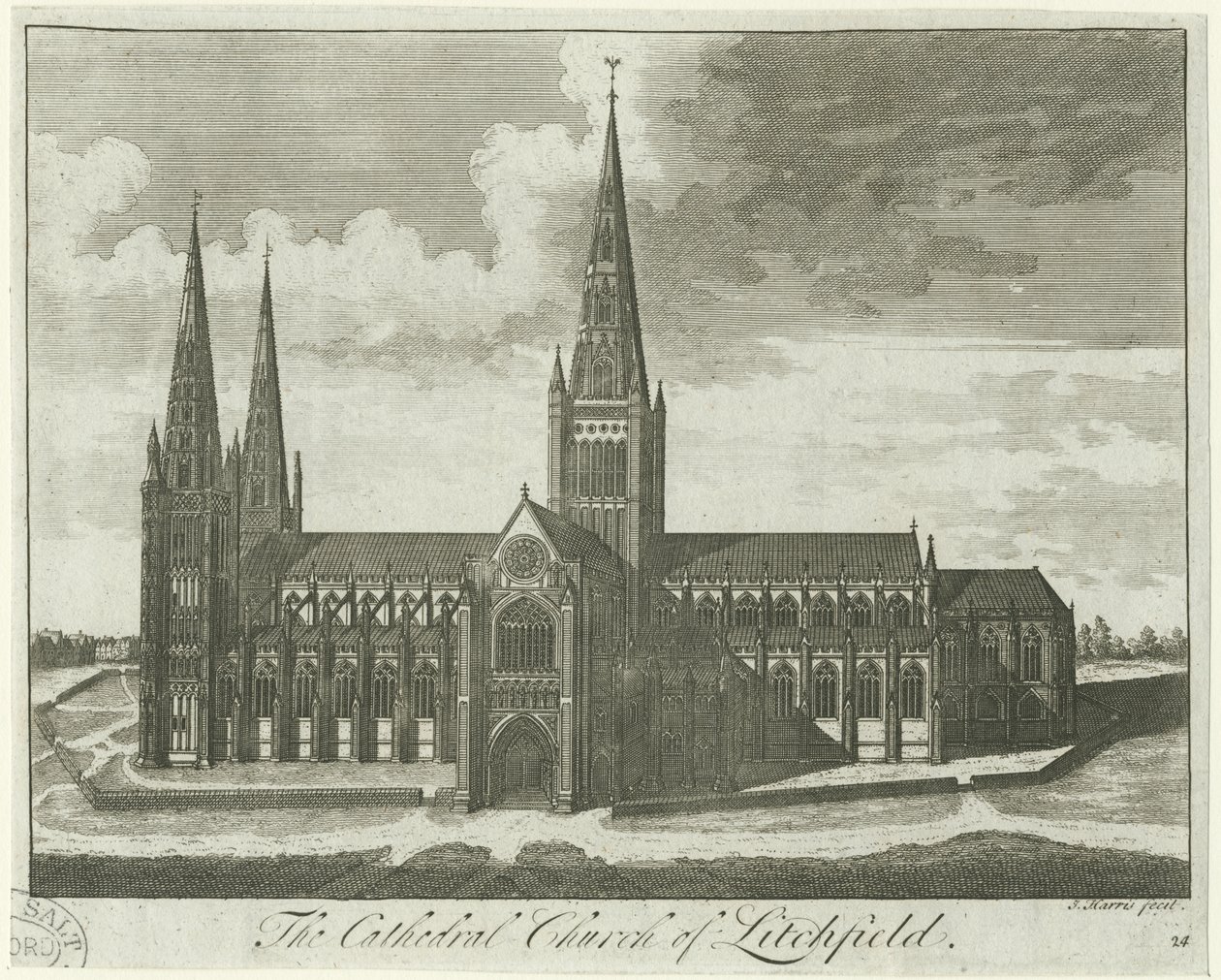 Lichfield Cathedral - South View: gravyr och [?1700-talet] av Unbekannt