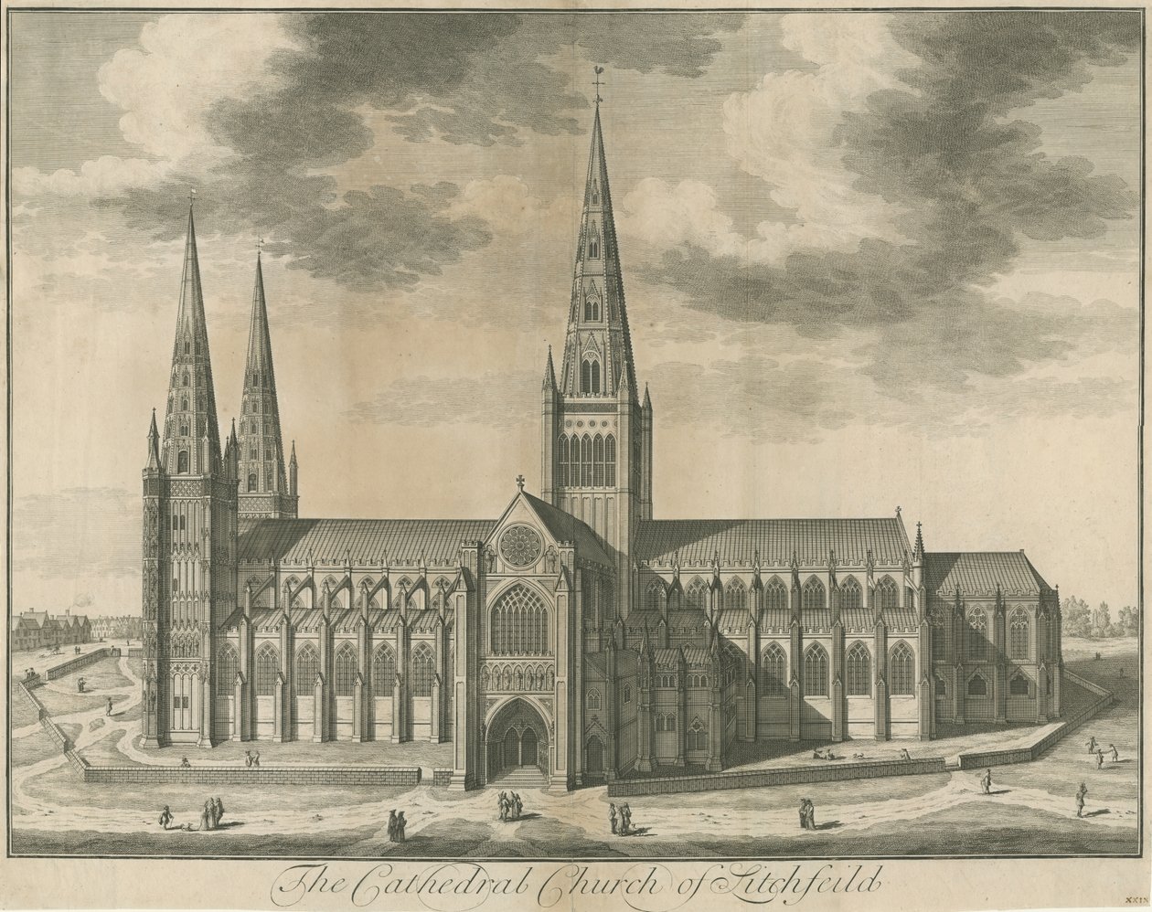 Lichfield Cathedral - South View: gravyr, nd [c 1730] av Unbekannt