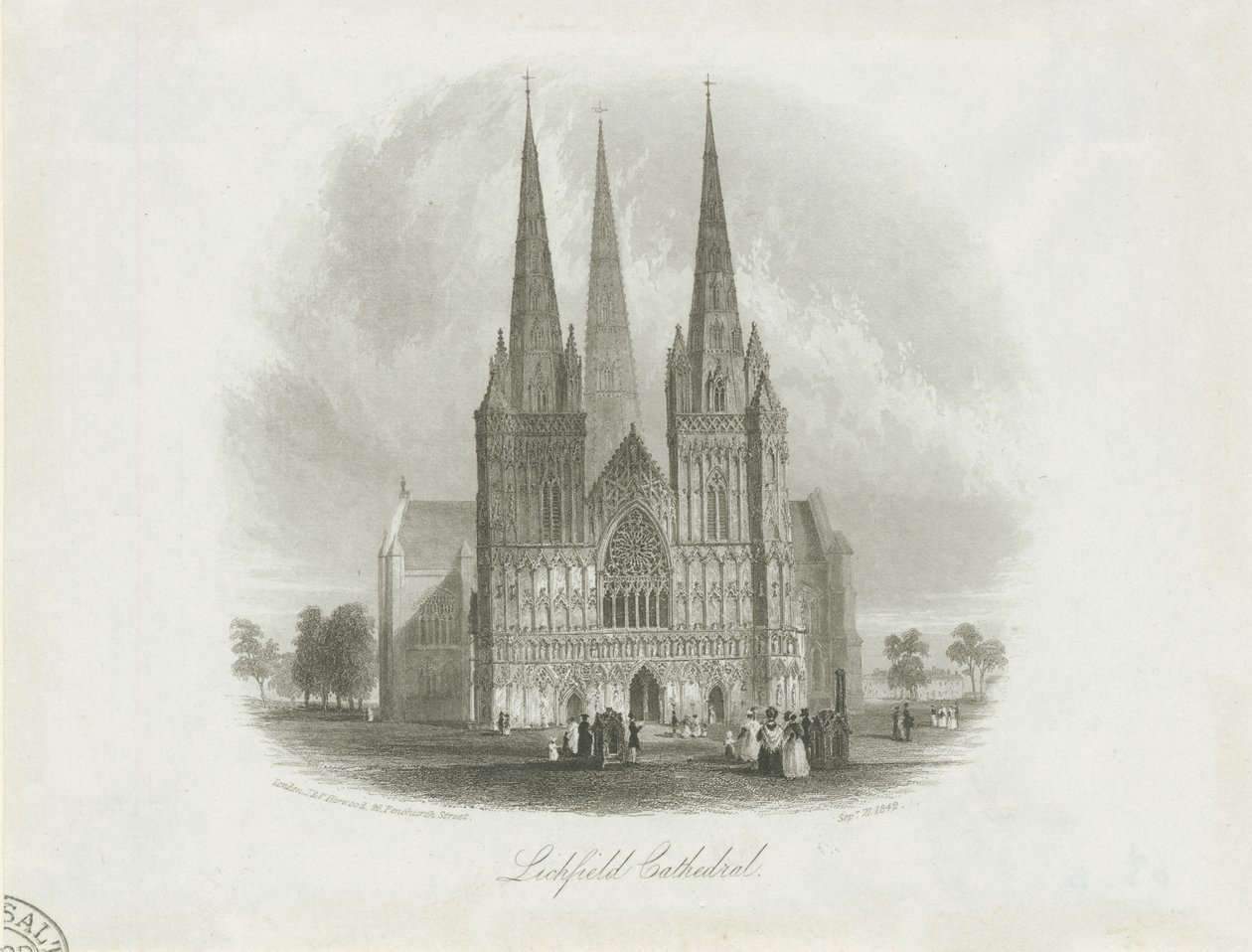 Lichfield Cathedral - West Front: stålgravyr, nd [c 1842] av Unbekannt