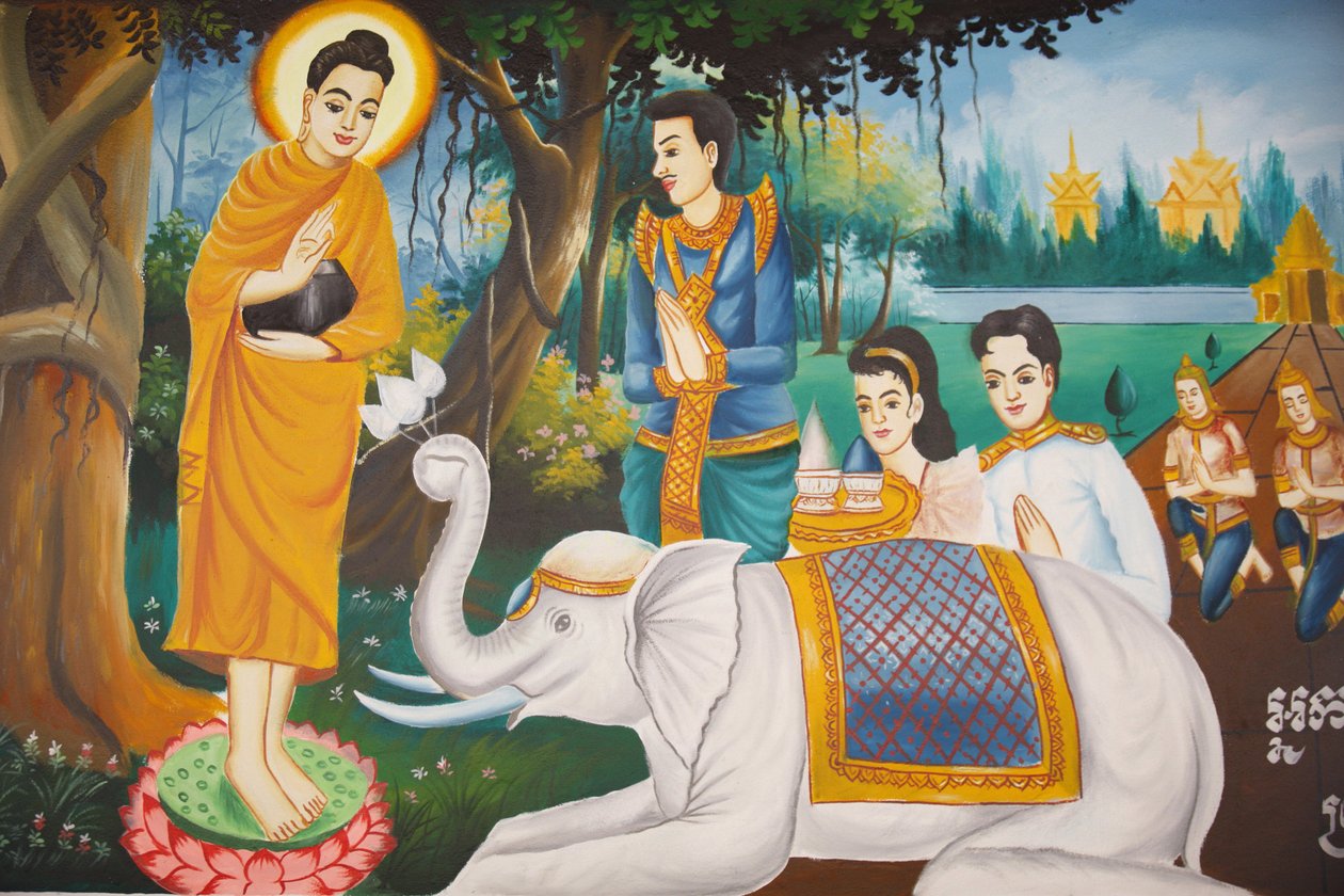 Life of the Buddha: En vild elefant tämjad av Loving-Kindness, Siem Reap, Kambodja av Unbekannt