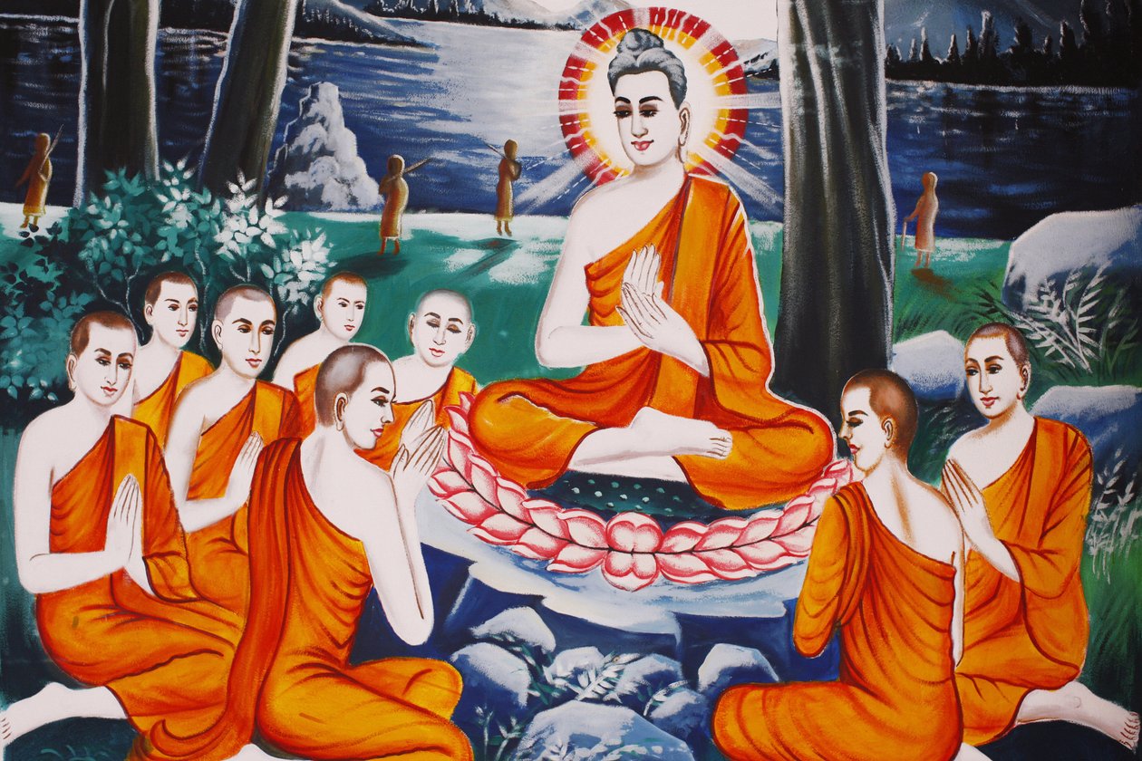 Buddhas liv ifrågasättande Buddha tränade sina lärjungar i konsten att ifrågasätta, Siem Reap, Kambodja av Unbekannt