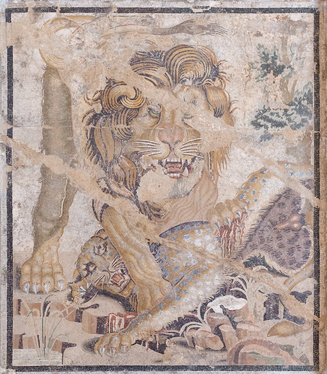 Lejon och leopard (mosaik) av Unbekannter Künstler