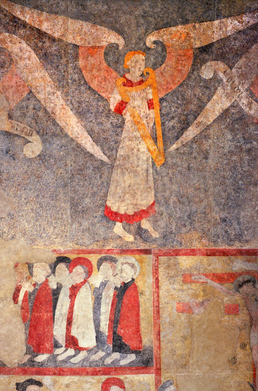 Loire Atlantique N* 080 - St-Sulpice des Landes - Eglise dit du "old bourg"" - väggmålningar från 1400-talet - Valvets ängel som spelar "rebecken"" (viol) av Unbekannt