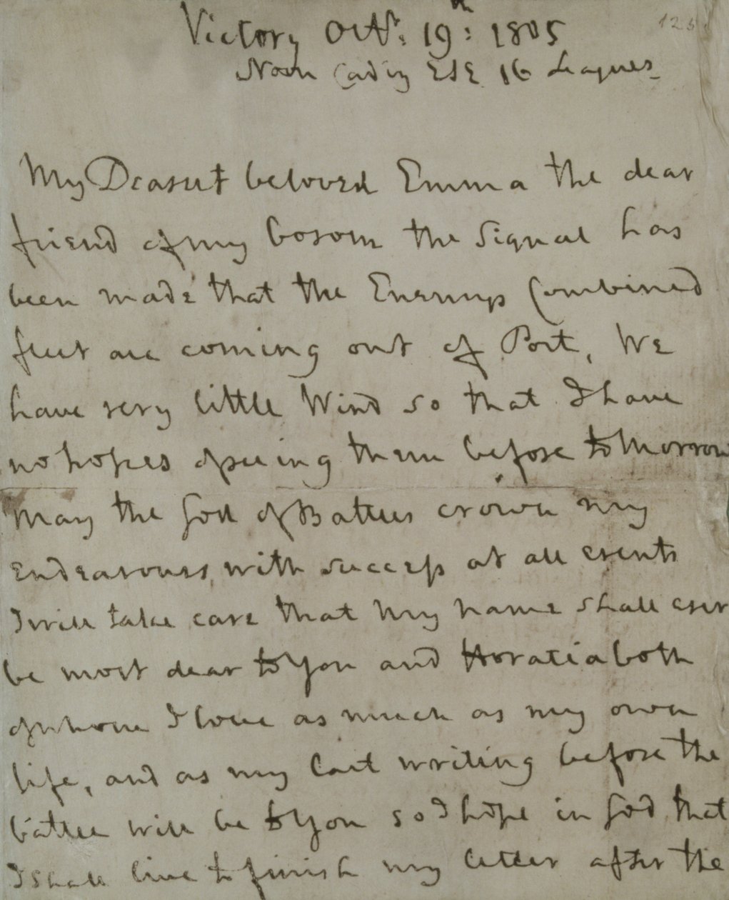 Lord Nelsons (1758-1805) sista brev till Emma Hamilton, skrivet från "Segern" före slaget vid Trafalgar av Unbekannt