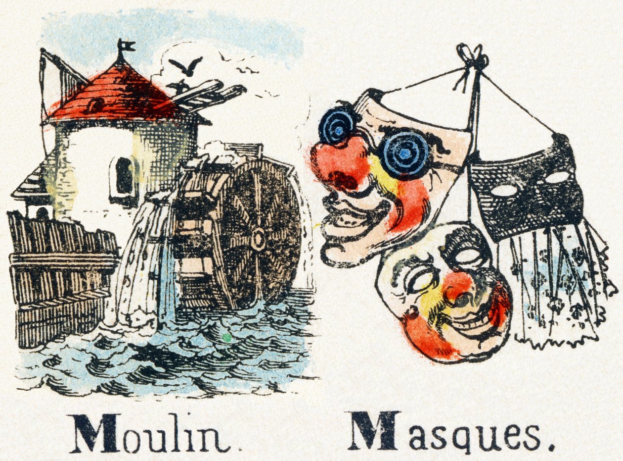 M - Moulin Masques - Alfabet - Barnunderhållning - Epinala bilder, populära serier, cirka 1890 av Unbekannt