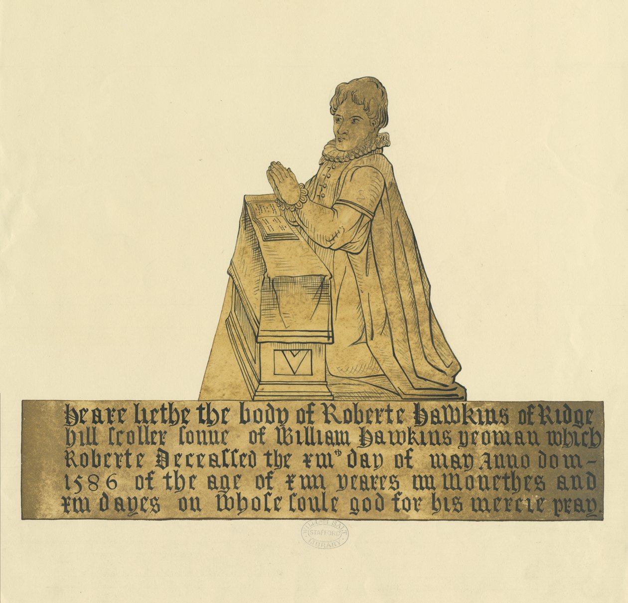 Madeley Church - Monument till Robert Hawkins: vattenfärg och bläckmålning, nd [? 1800-talet] av Unbekannt