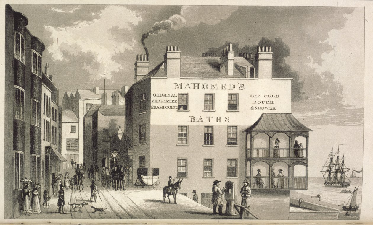 Mahomeds bad. En vy av affärslokalen, i Brighton, av Sake Dean Mahomed av Unbekannter Künstler