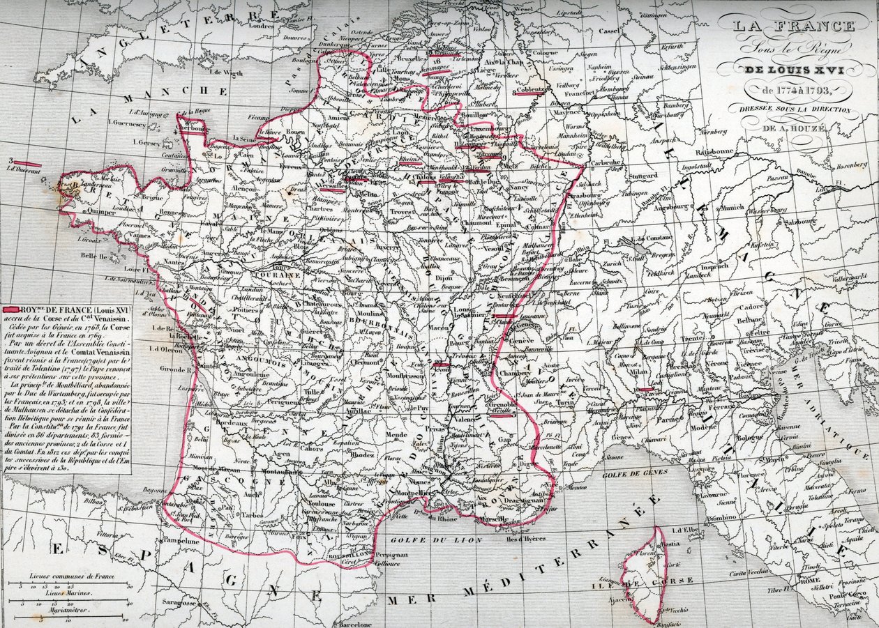 Karta över Frankrike under kung Ludvig XVI:s regeringstid från 1774 till 1793 (Karta över Frankrike under kung Ludvig XVI:s regeringstid) Plansch från "Atlas Universel" av Houze av Unbekannter Künstler