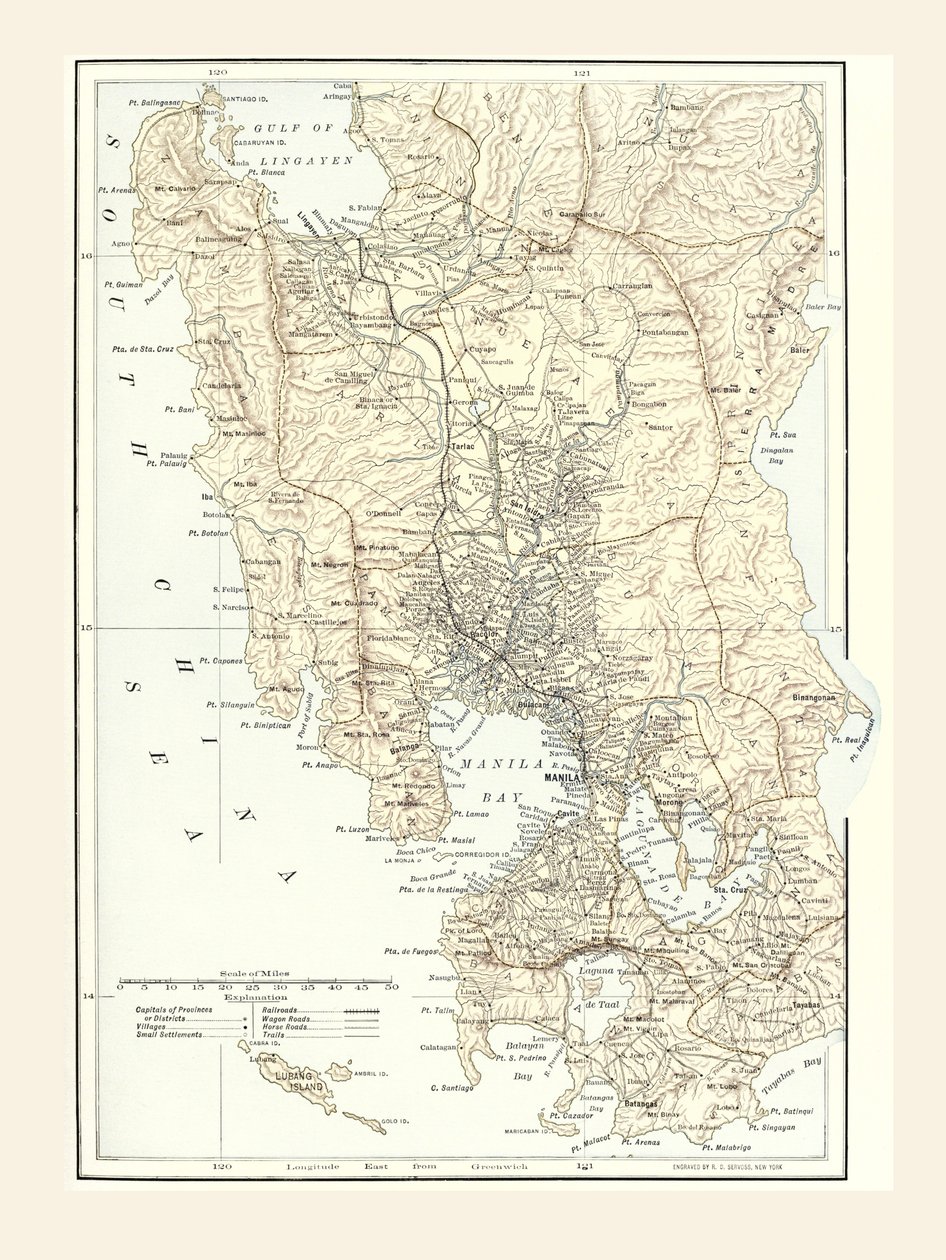 Karta över Manila, Filippinerna och krigets säte under det spansk-amerikanska kriget 1898. av Unbekannt