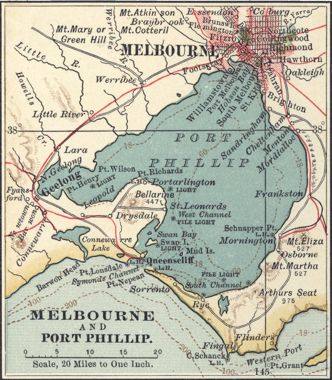 Karta över Melbourne, ca 1900 (gravyr) av Unbekannter Künstler