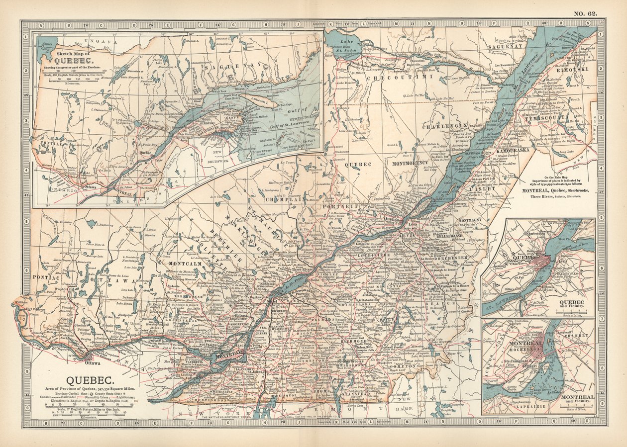 Karta över Quebec, Kanada, ca 1900 (gravyr) av Unbekannter Künstler