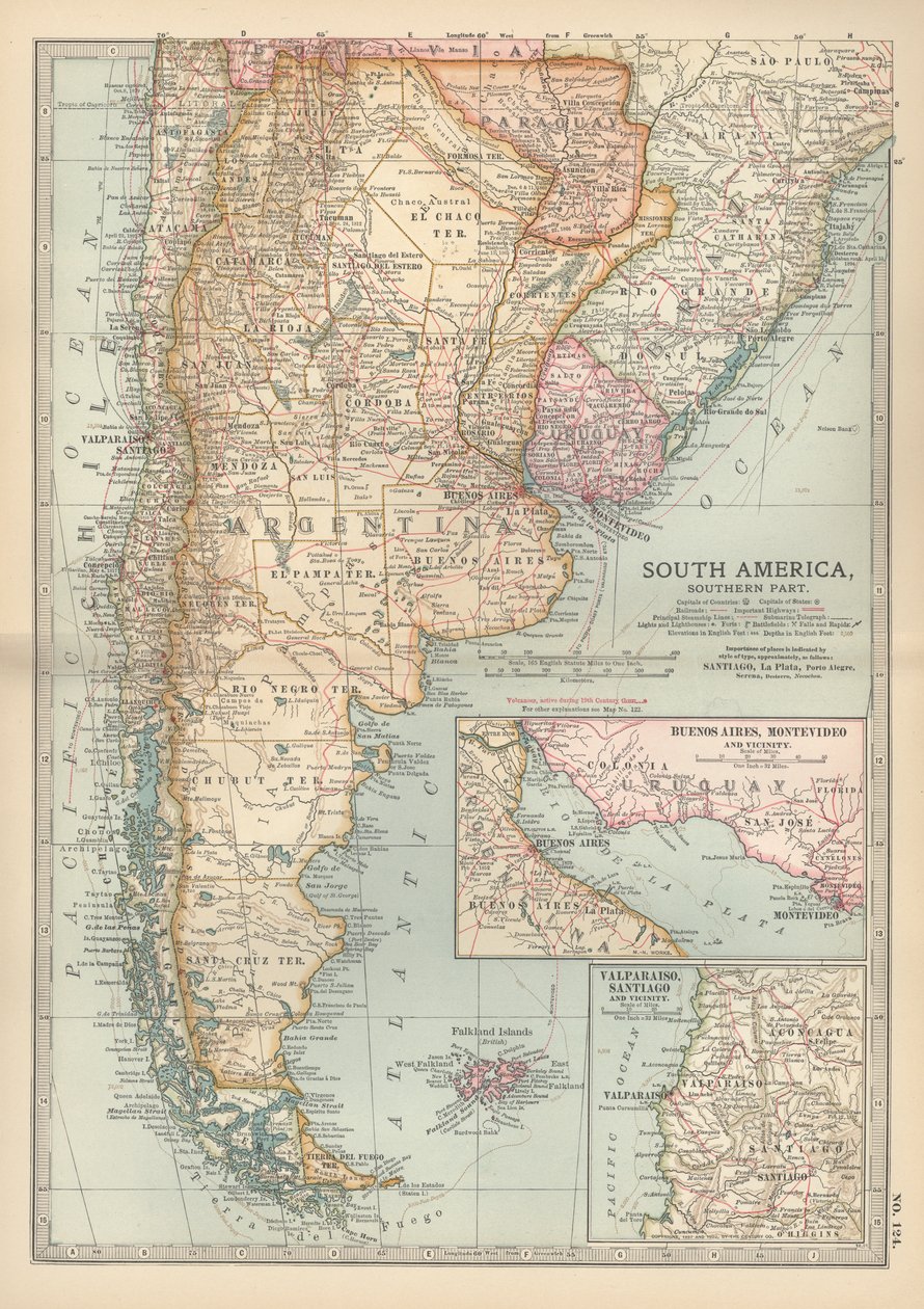 Karta över den södra delen av Sydamerika, ca 1900 (gravyr) av Unbekannter Künstler