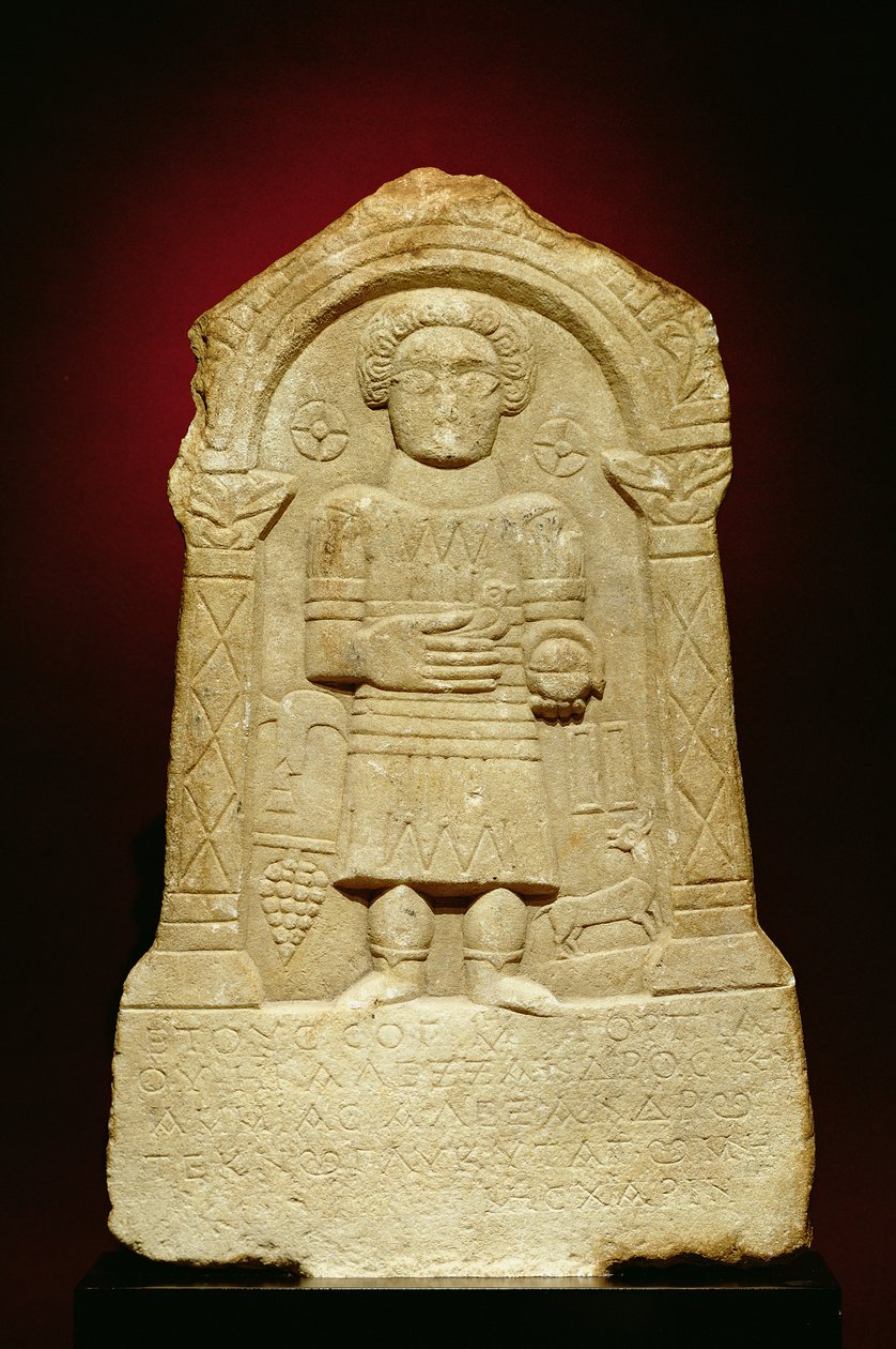 Begravningsstele i marmor, med grekisk inskription, romersk, 300-talet f.Kr av Unbekannt
