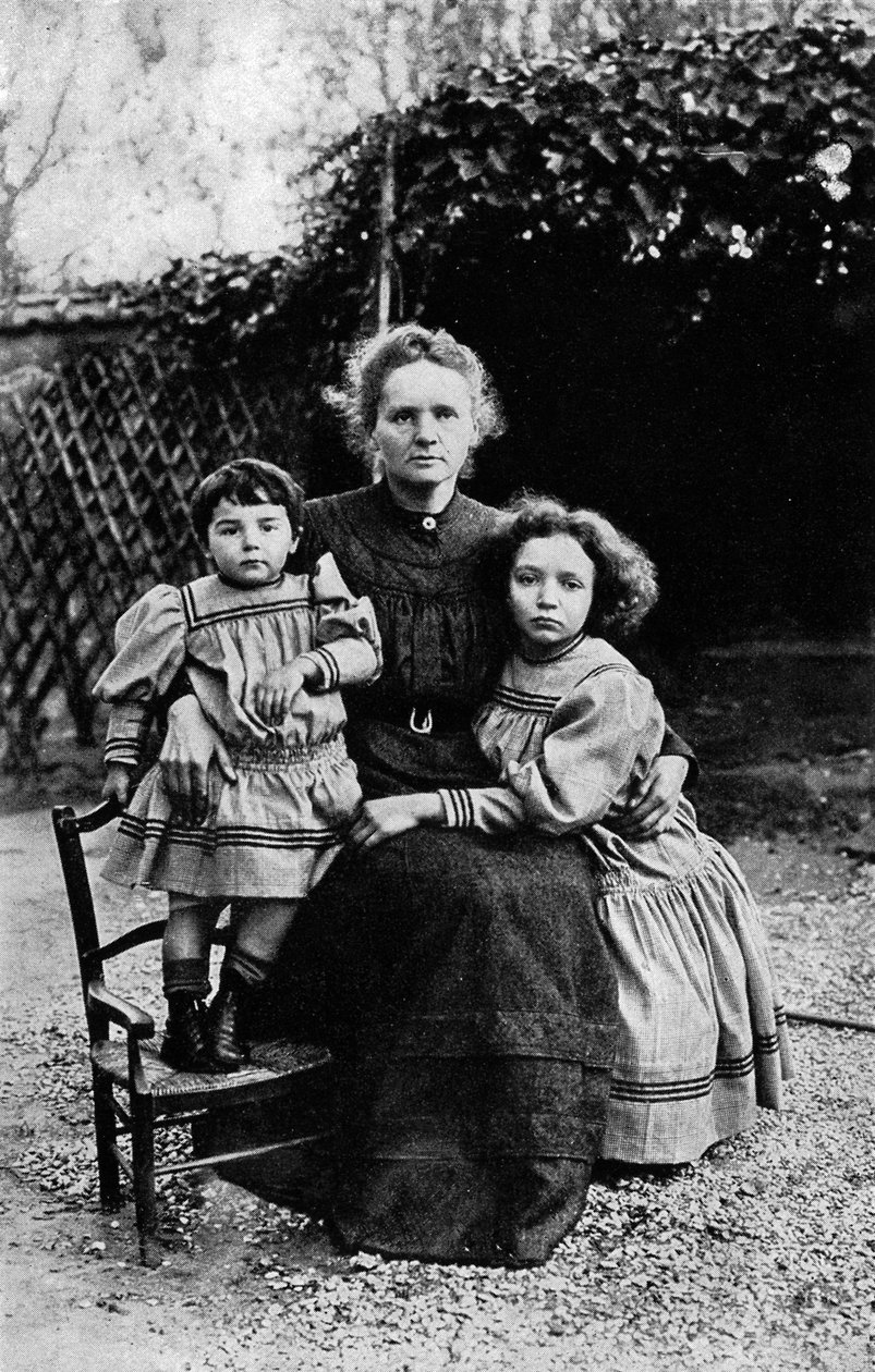 Marie Curie med sina döttrar Irene och Eve av Unbekannter Künstler
