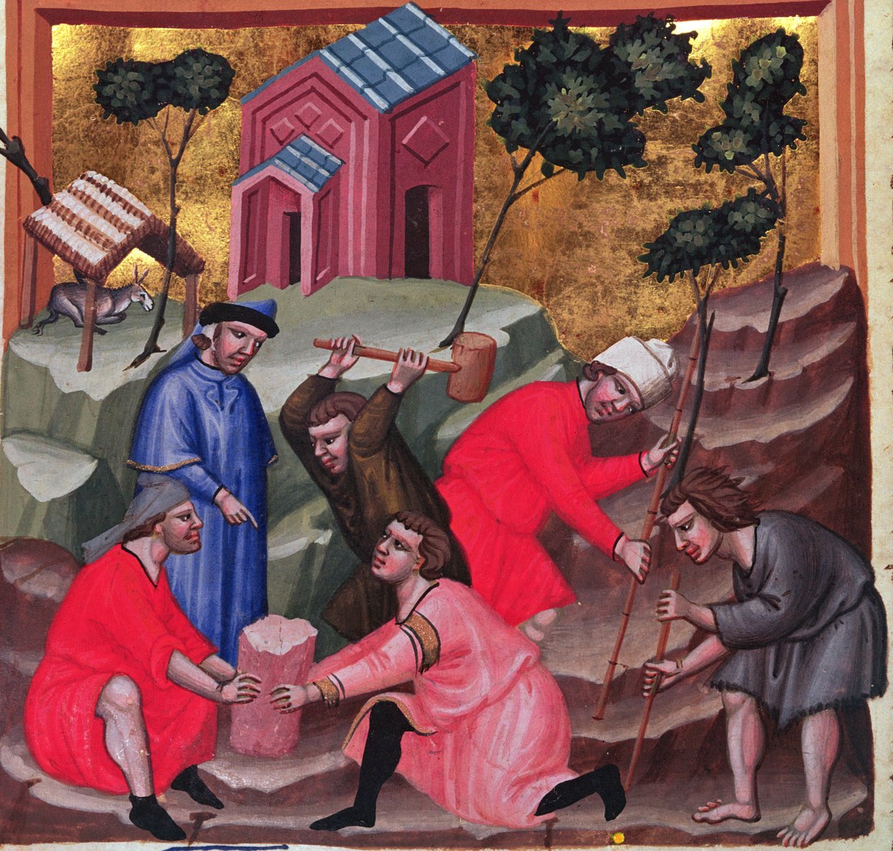 Murare och stenhuggare, ca. 1300 (miniatyr) av Unbekannter Künstler