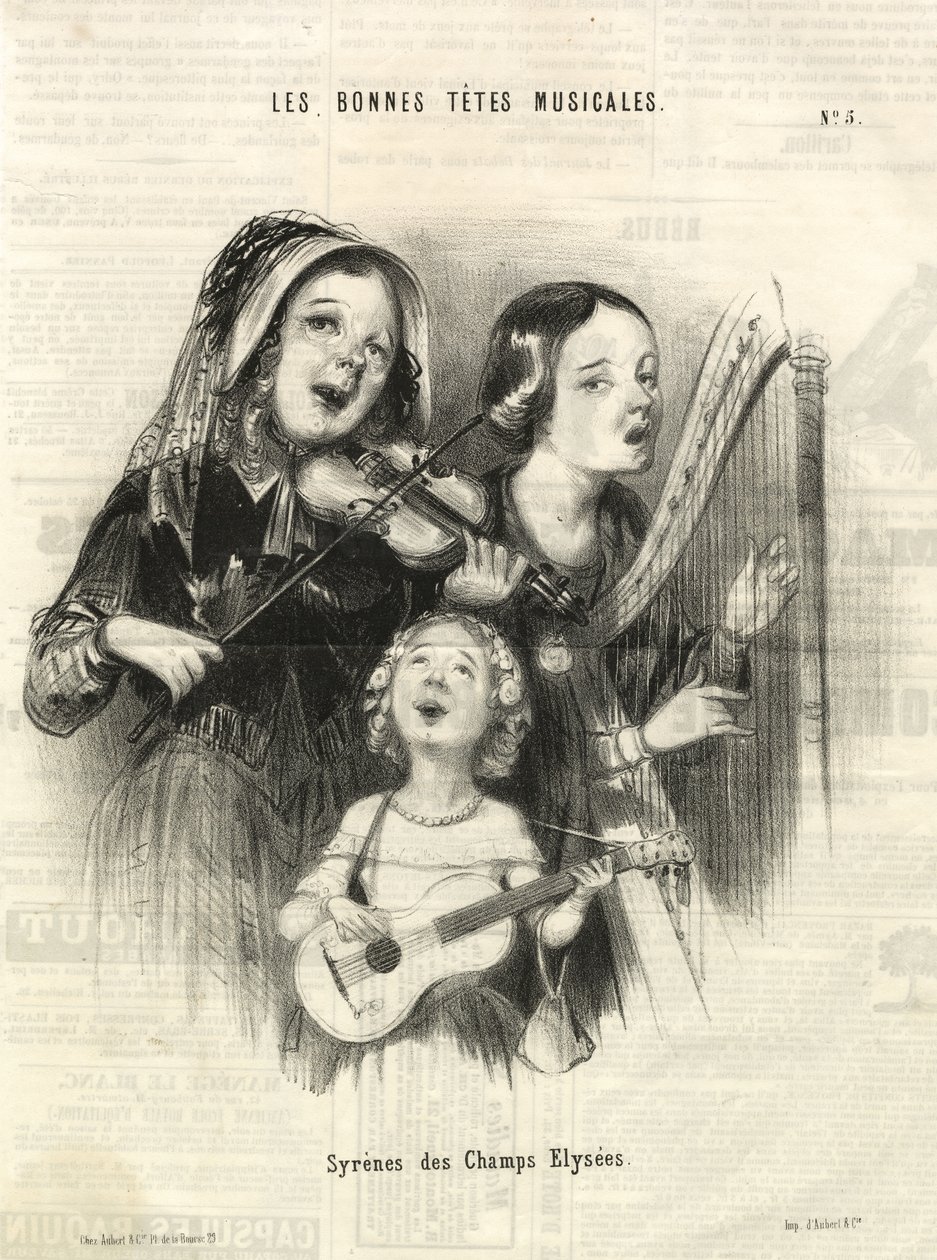 Sjöjungfrur på Champs Elysees (Charivari), Paris 1846 (gravyr) av Unbekannter Künstler