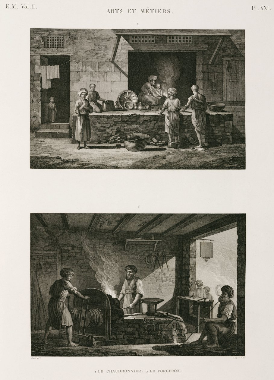 Metaller, koppar Kopparsmed och smed, Egypten, ca 1798 av Unbekannt