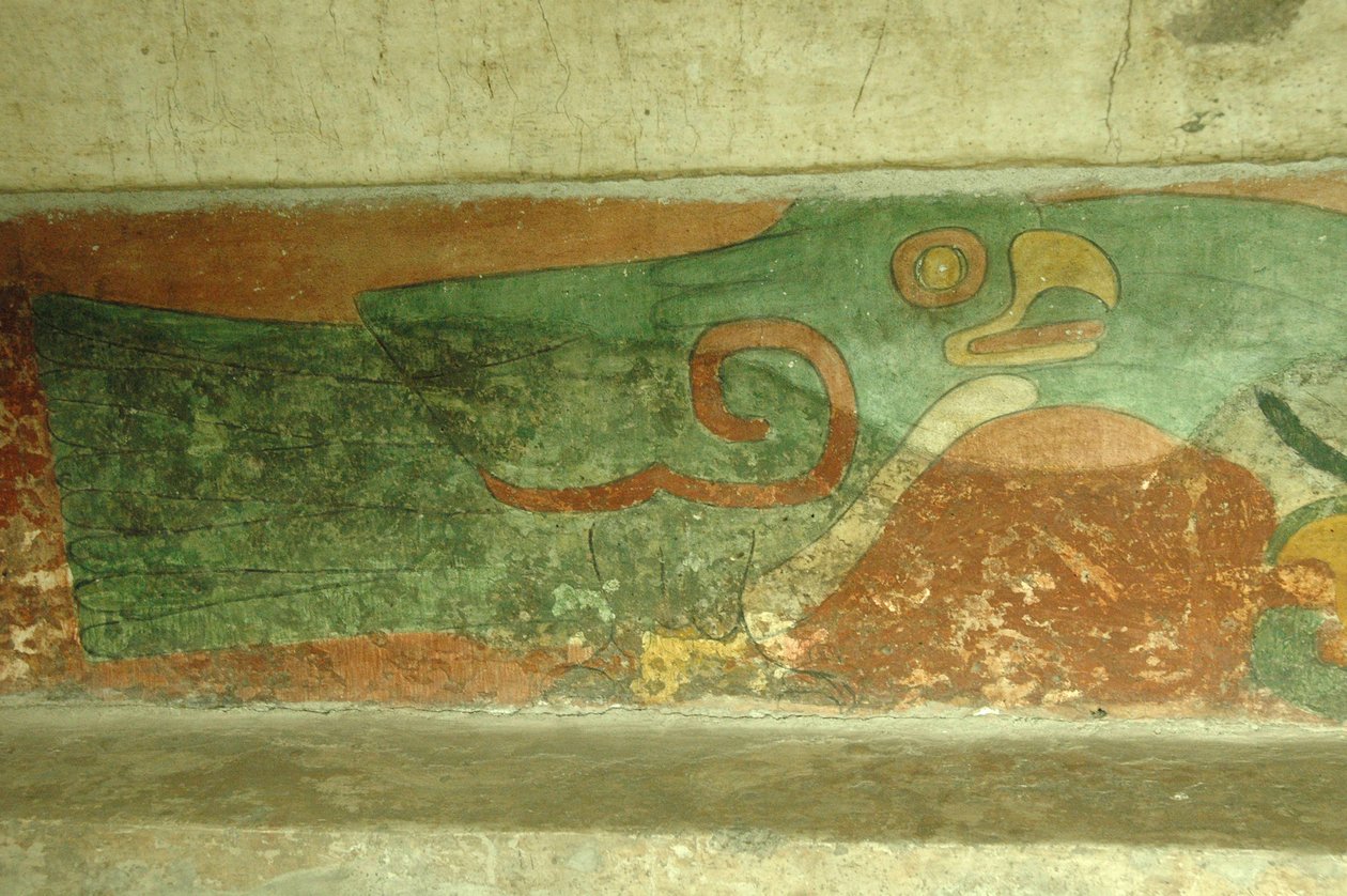 Mexiko, Mexico City, Teotihuacan (1:a århundradet e.Kr.), Jaguartemplet, fresk av papegojan av Unbekannt