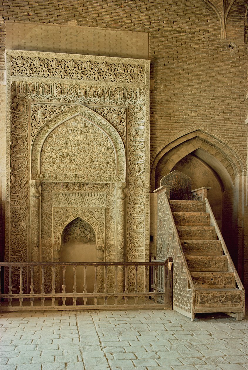 Mihrab (bönisch) och minbar (predikstol) i Sultan Uljaytu-rummet, troligen 1200- och 1300-talet (foto) av Unbekannt