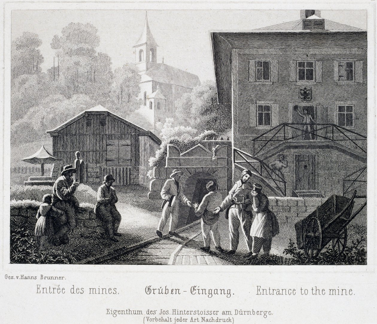 Saltgruva: ingången till gruvan, i Durrnberg, Österrike, omkring 1850 av Unbekannt