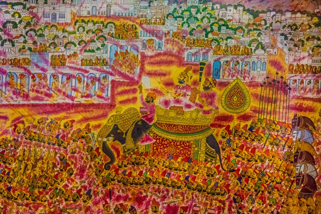 Miniatyrmålning från fortet i Jodhpur, Holi Festival, Mandawa, Rajasthan, Indien, Asien (foto) av Unbekannter Künstler