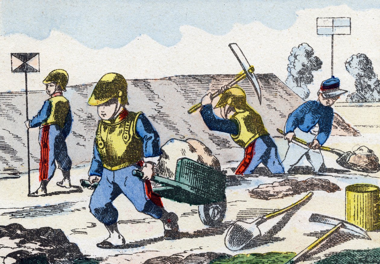 Minderåriga. Gravyr i "Barns militäralfabet"". Bildspråk av Pont-a-Mousson, cirka 1890. 20 sidor. Sol: 28,5x21cm av Unbekannt
