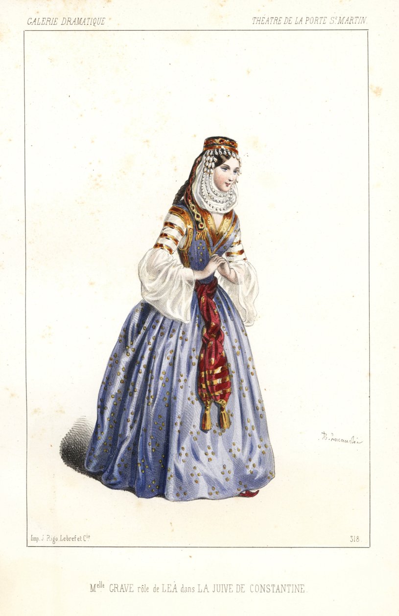 Angelina Grave som Lea i La Jeive de Constantine av Theophile Gaultier och Noel Parfait, Theatre de la Porte St. av Unbekannter Künstler