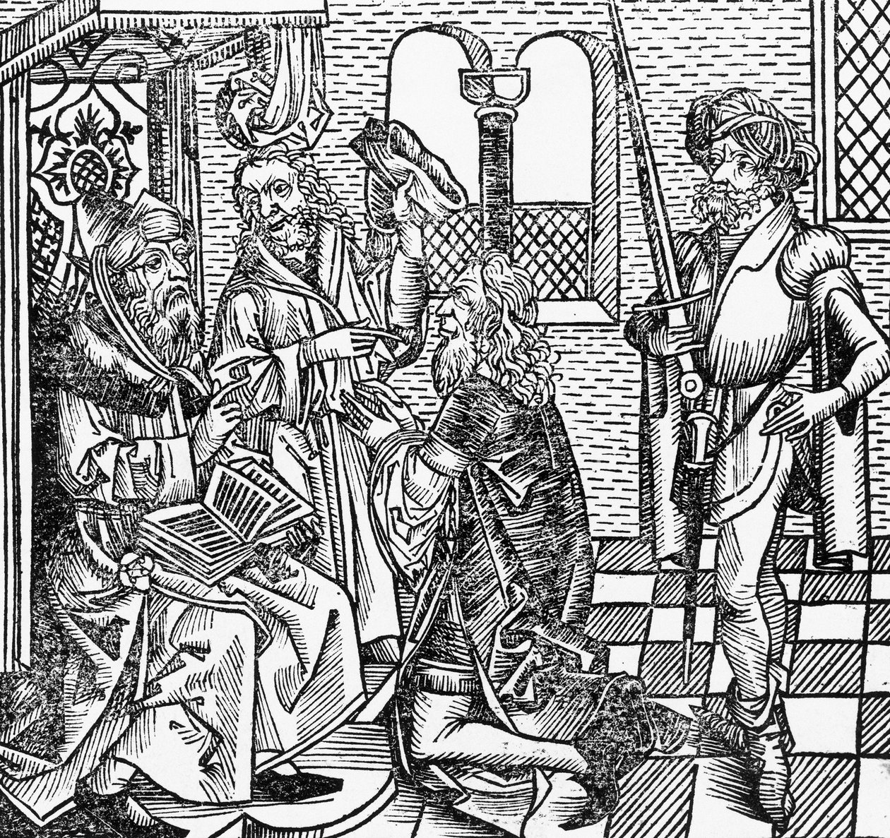 Mohammed vid hovet, tyskt träsnitt, från Nürnbergkrönikan (Liber Chronicarum) av Hartmann Schedel av William M. Timlin