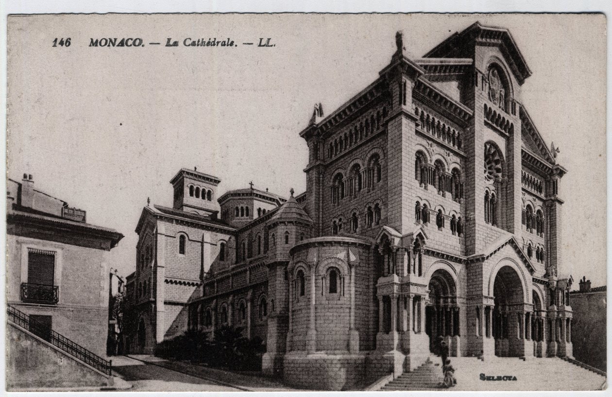 Monaco: yttre vy av Cathedrale Notre Dame Immaculee (Notre-Dame-Immaculee) - Vykort sent 1800- och 1900-tal av William M. Timlin