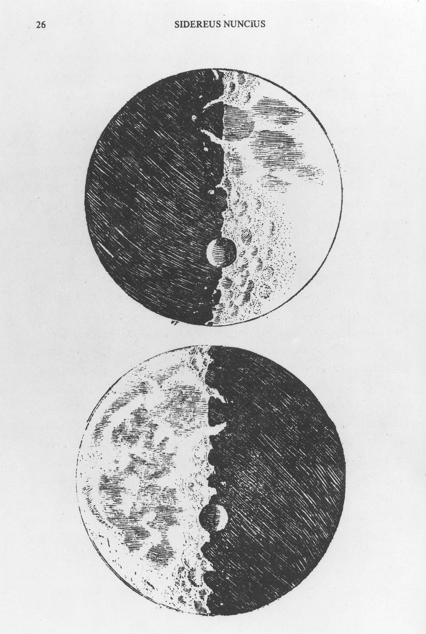 Månteckning av Galileo, ca 1610 av Unbekannt