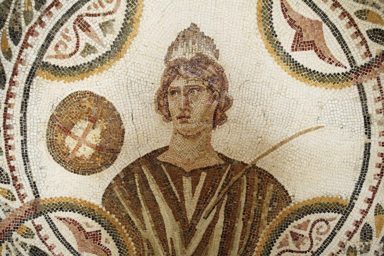 Mosaik: en av de nio muserna. Polymnia: religiös och retorisk sång (detalj). III AD/Musee d