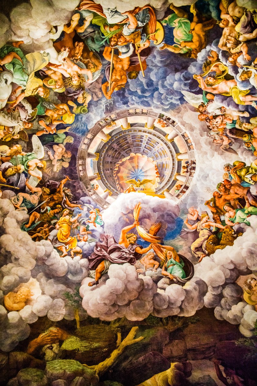 Manierismens mest kända fresk: Giulio Romanos illusion uppfinner en kupol och löser upp rummets arkitektur i jättarnas fall, Jättarnas Hall av Unbekannter Künstler