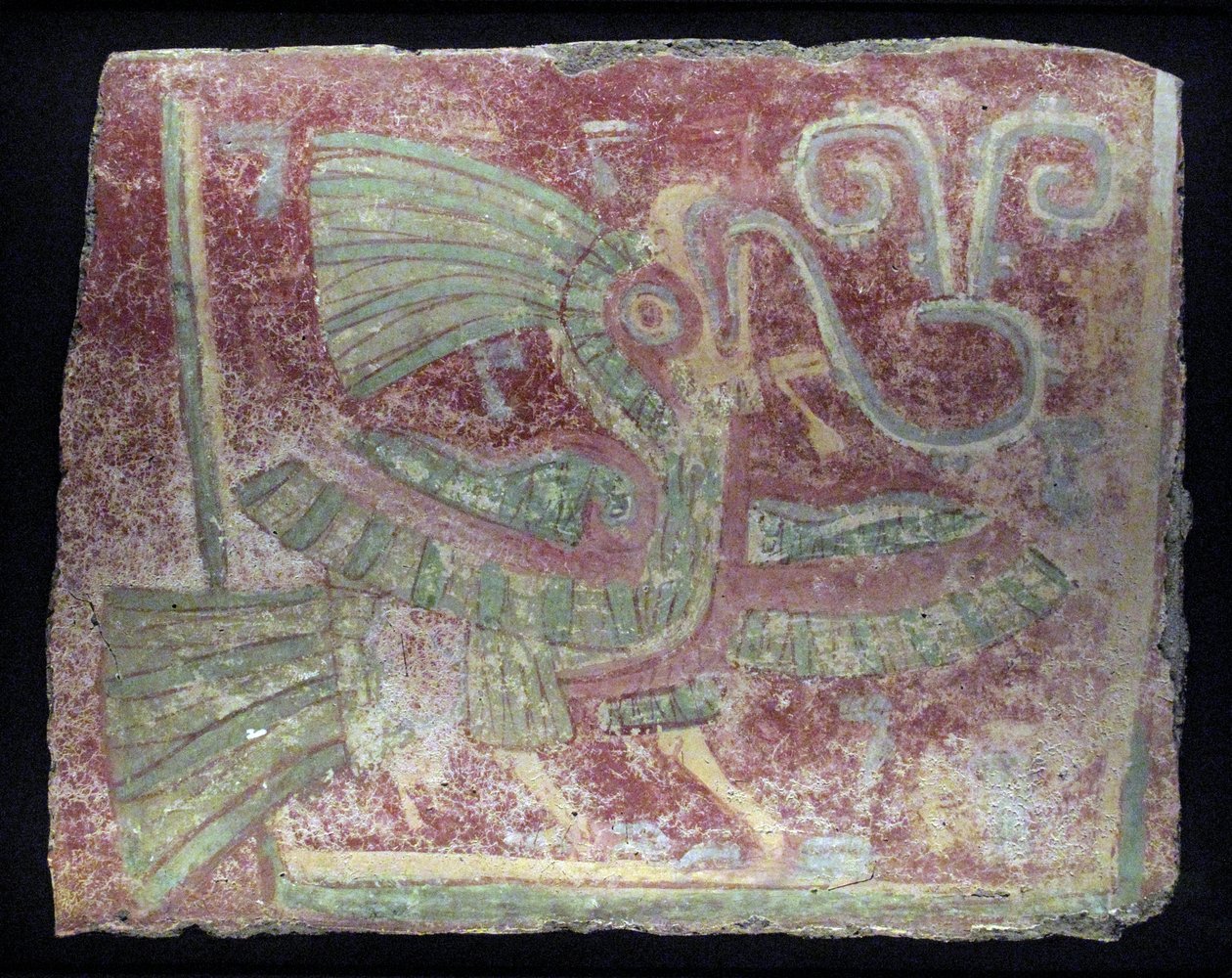 Väggmålningsfragment av en quetzal med sjungande virgula, tidig klassisk period, 200–600 e.Kr. av Unbekannt