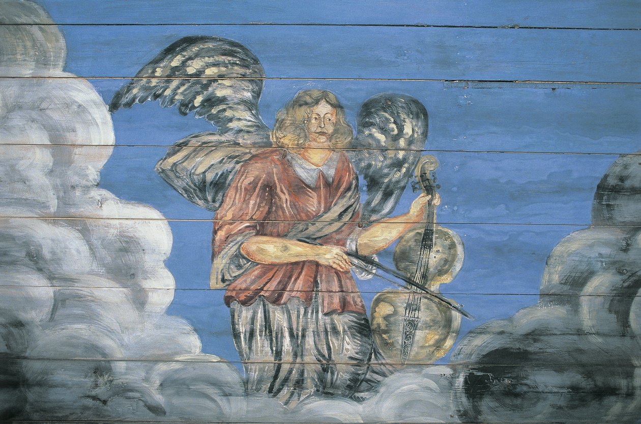 Väggmålning målad på en trävägg, Etnografiskt friluftsmuseum, Riga, Lettland av Benjamin Baud