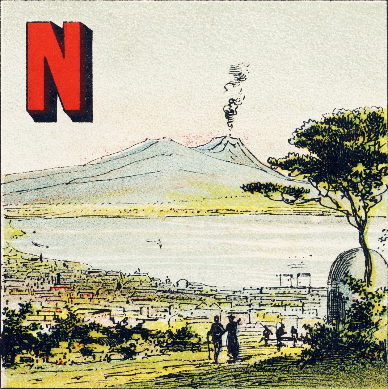 N: Napoli. Magnifik stad, belägen i södra Italien - Gravyr extraherad från det geografiska alfabetet. Guerin-Muller et Cie, förlag, Paris av Unbekannt