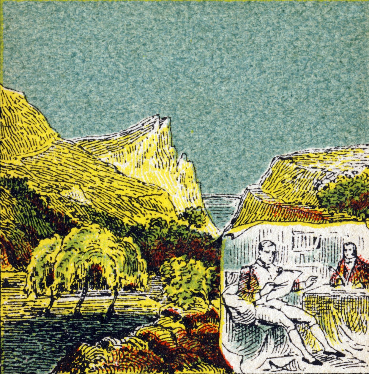Napoleon I Bonaparte i exil på ön Sainte Helene. Gravyr i "Histoire de France". Serie reklambilder publicerade på uppdrag av Louit, 24 rue d