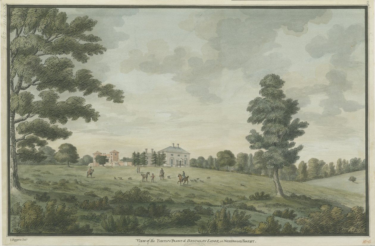 Needwood - Brickley Lodge: akvarellmålning, nd [1786] av Unbekannt